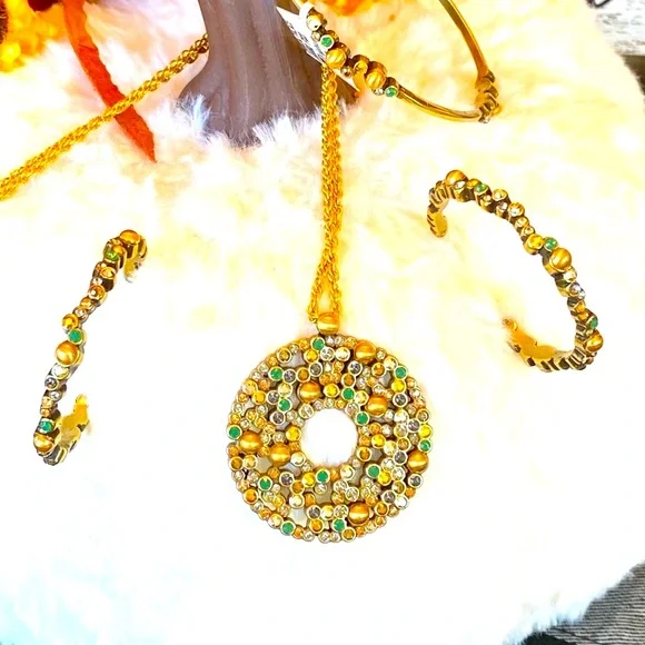 Brighton CRYSTAL PALACE Green/Gold/Crystal Necklace Bracelet Earrings set